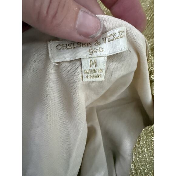 Girls Chelsea & Violet Gold Sequins Jumpsuit Holiday Party Medium 10 - Picture 8 of 13